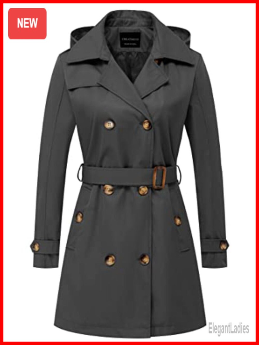 Women's Double-Breasted Trench Coat Belted Slim Waterproof Mid-Length